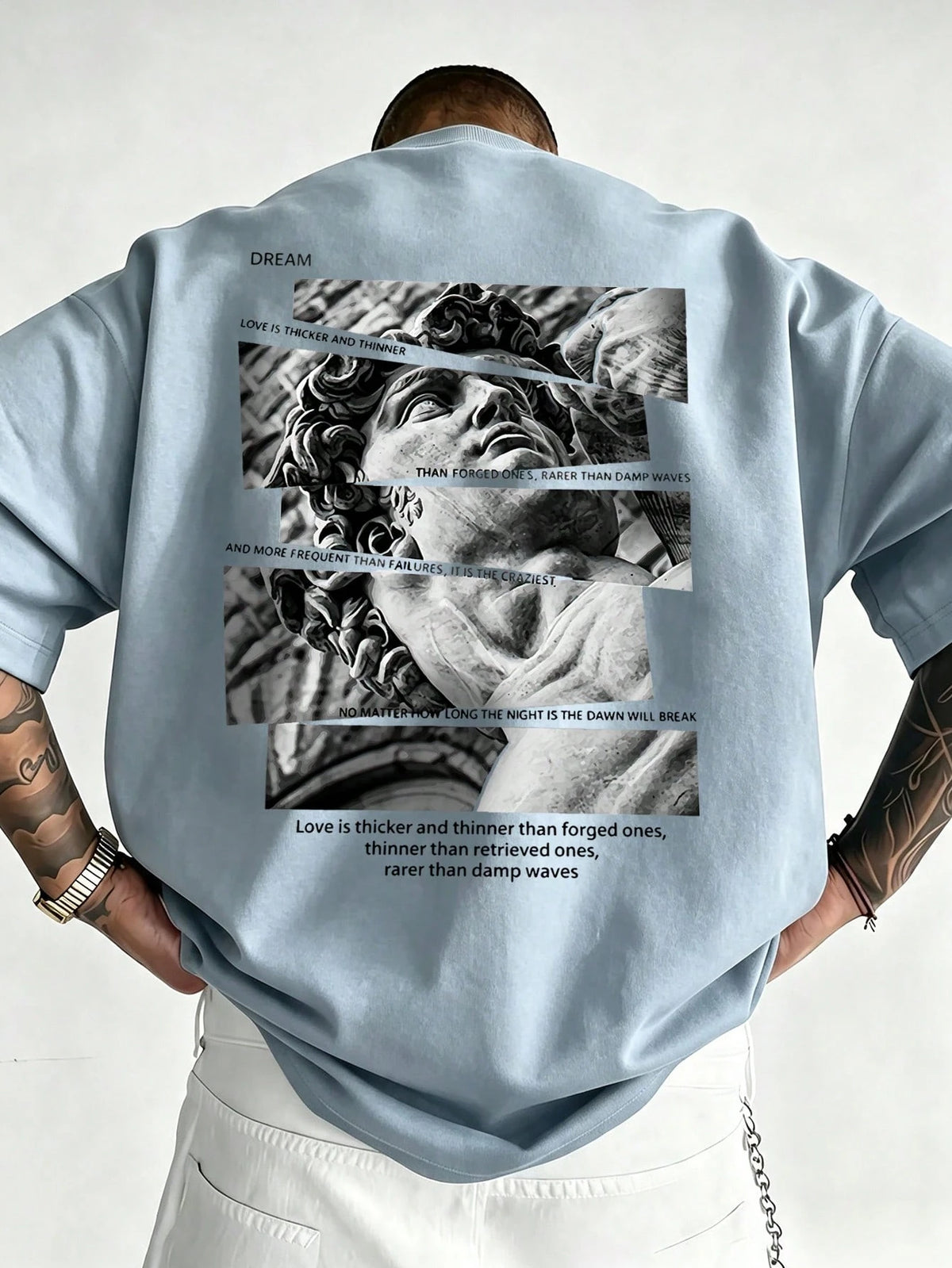 SXV Vintage David Statue Patchwork Back Print Short Sleeve T-Shirt