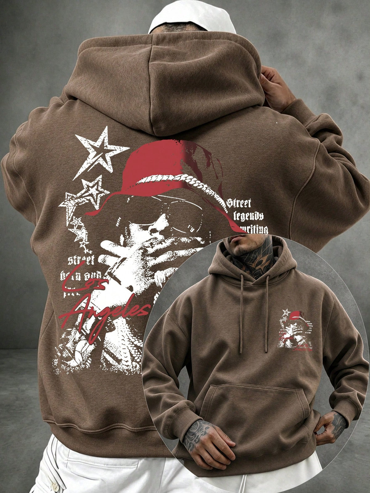 SXV LOS ANGELES Letter Print Pocket Hoodie