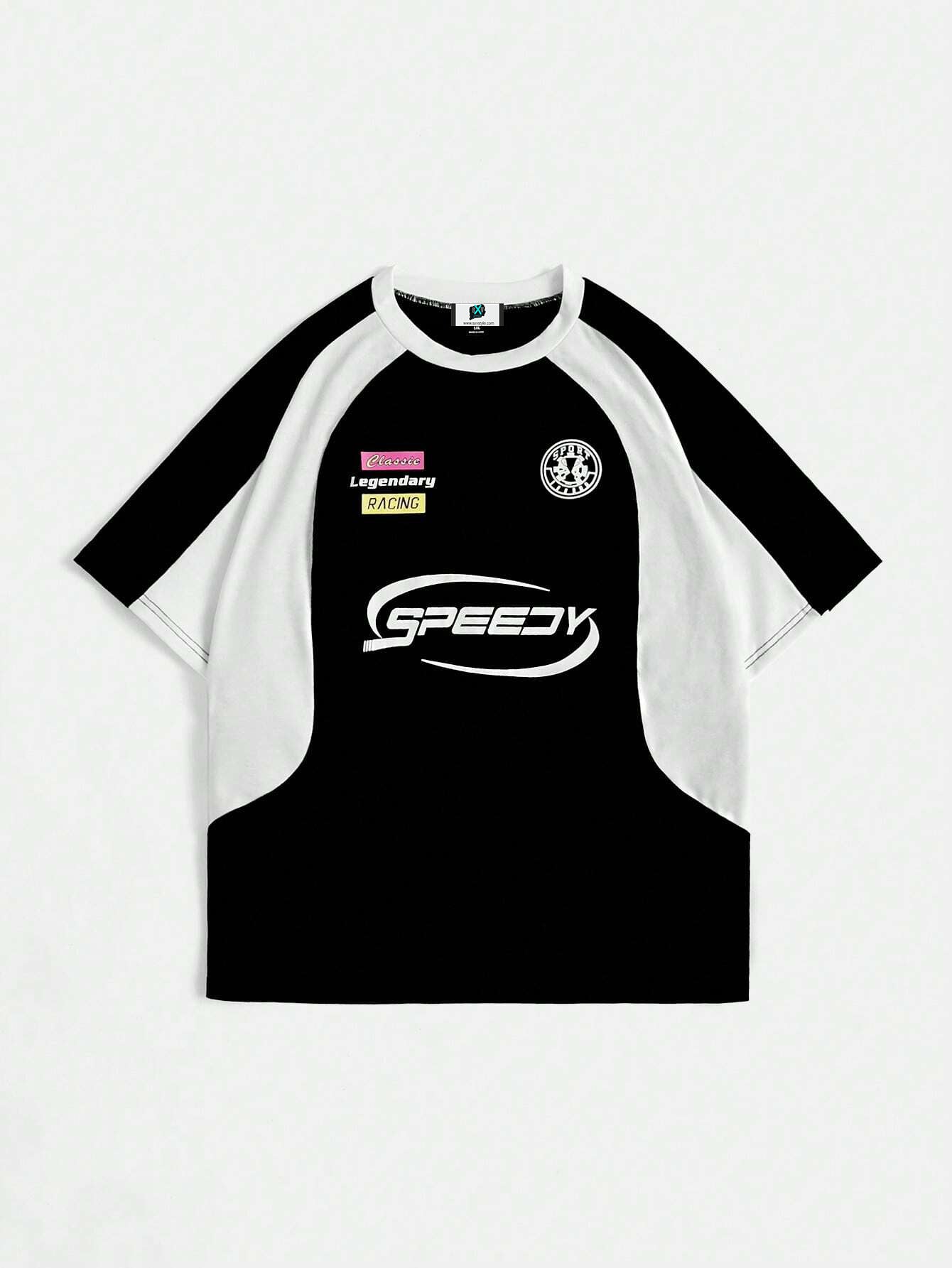 SXV 'SPEEDY’ Printed Cool Aesthetic Colorblocked Racing Oversized Baggy Y2K T-shirt