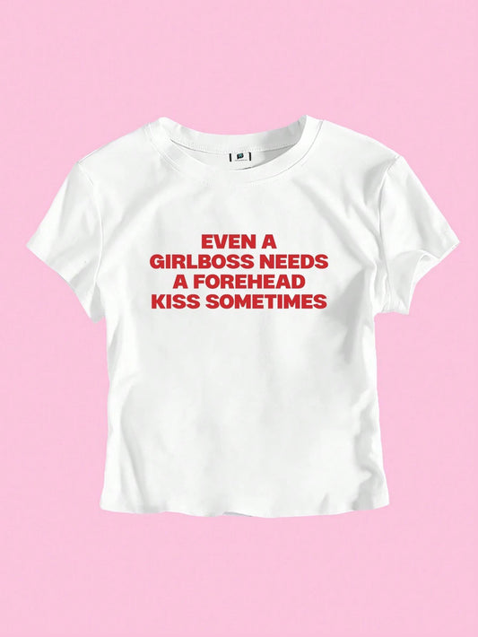 SXV Women's Summer Round Neck Short Sleeve Casual T-Shirt With Slogan Print Graphic Tees Women Tops