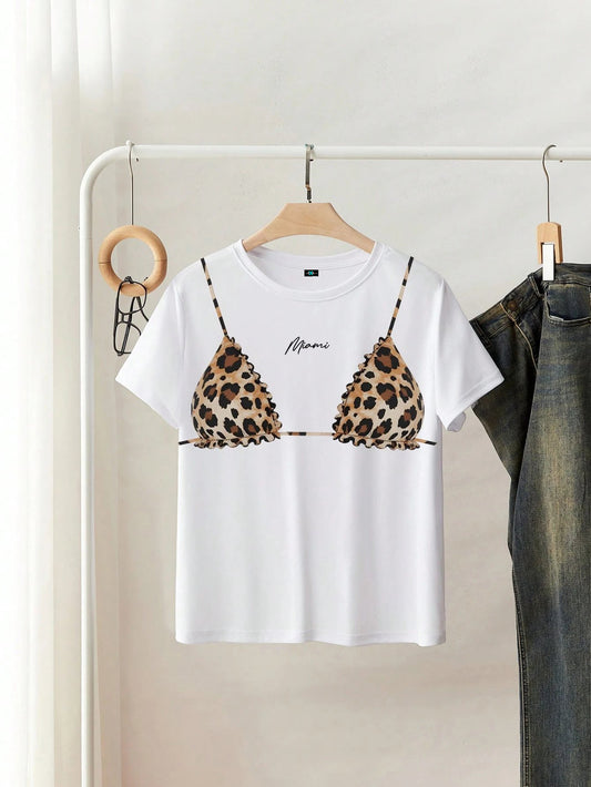 SXV Women's Crew Neck Short Sleeve Printed Minimalist T-Shirt, Casual Everyday Wear