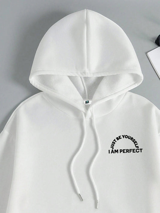 SXV JUST BE YOURSELF Slogan Graphic Drop Shoulder Hoodie & Sweatpants