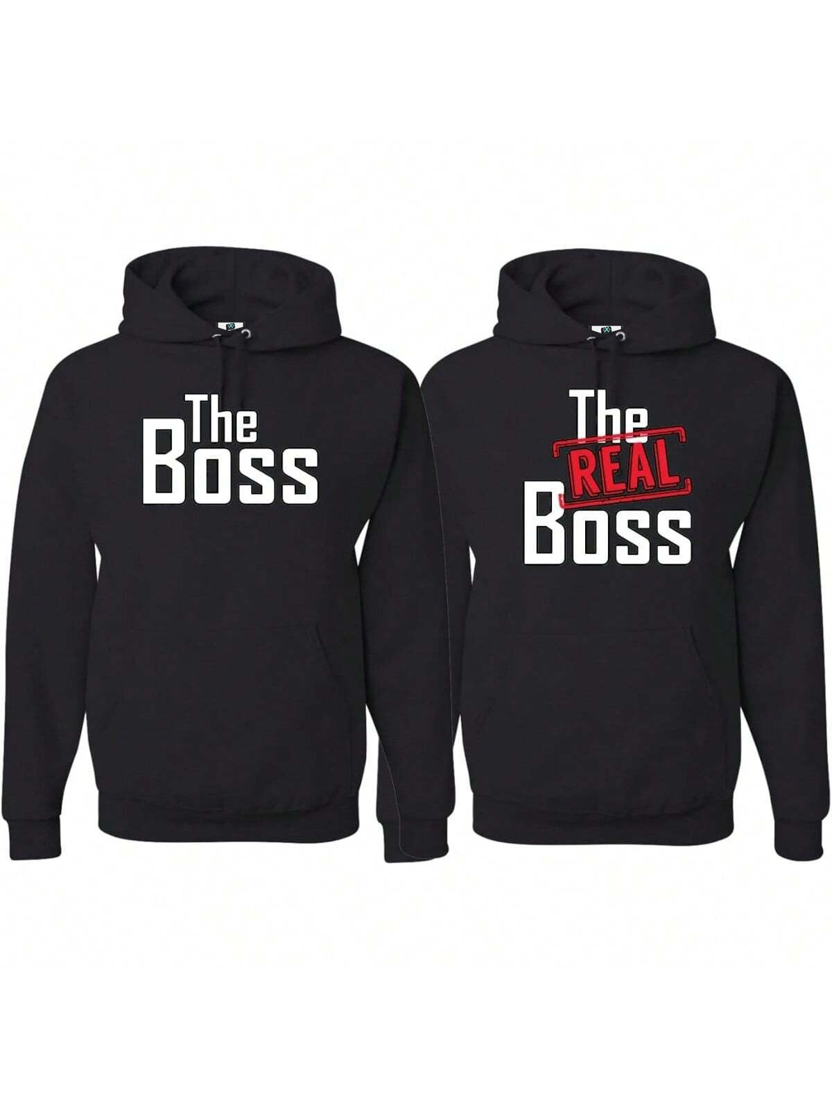 SXV Matching Couple's Hoodies, Funny The Boss The Real Boss Hoodie, Humor Sweatshirt Pullover Valentine's Day Gift For Couples