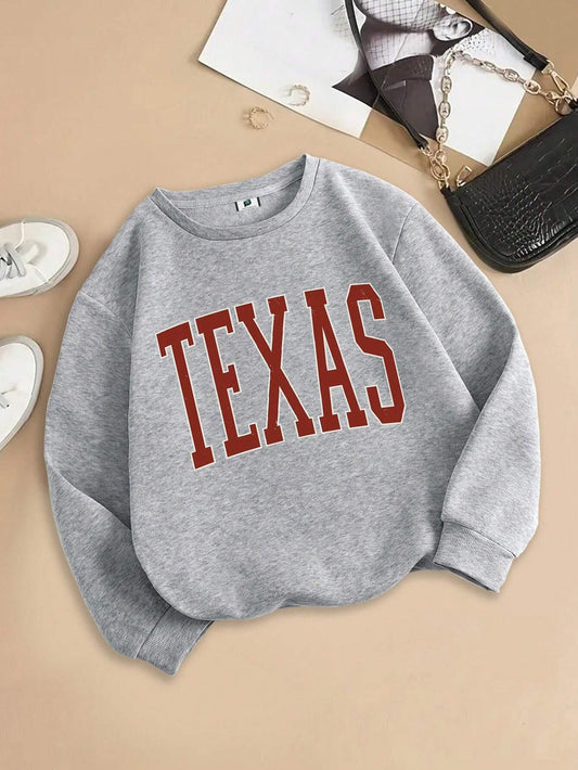 SXV TEXAS Printed Casual Letter Printed Drop Shoulder Relaxed Fit Sweatshirt, For Winter