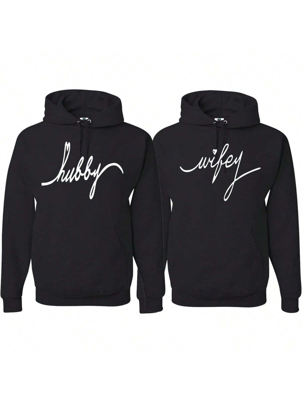 SXV Matching Couple's Hoodies, Humor Wifey Hubby Casual Hoodie, Soft Sweatshirt Pullover Valentine's Day Gift For BFF Couples