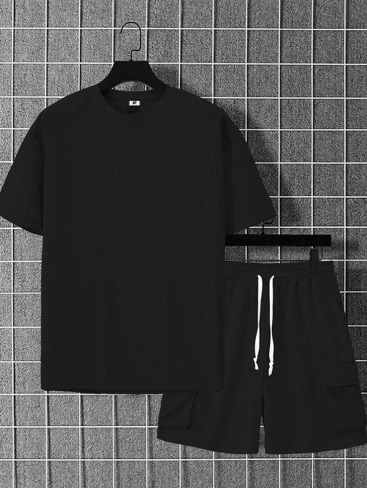 SXV black oversized tshirt with pocket shorts coordset