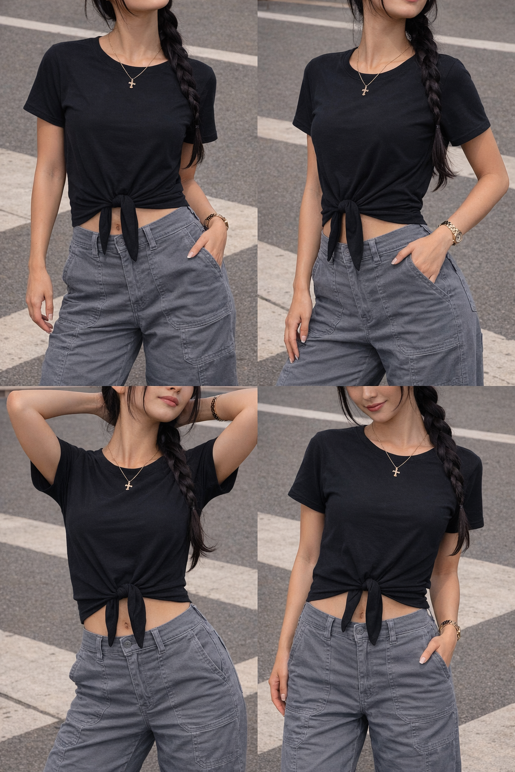 SXV Plain Black TIE Knot Crop TOP for Women