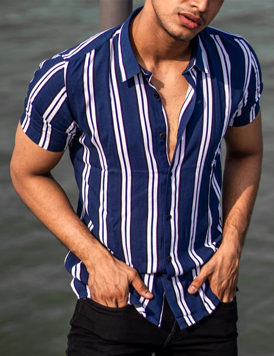 SXV Men's Cotton Rayon Digital Printed Half Sleeves Shirt (Lining)