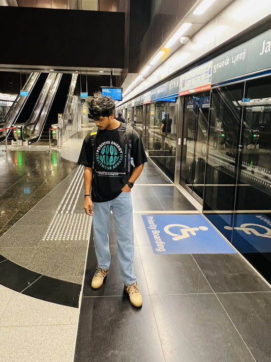 SXV 'POSITIVE ENERGY GOOD VIBES’ Printed Cool Aesthetic Oversized T-shirt