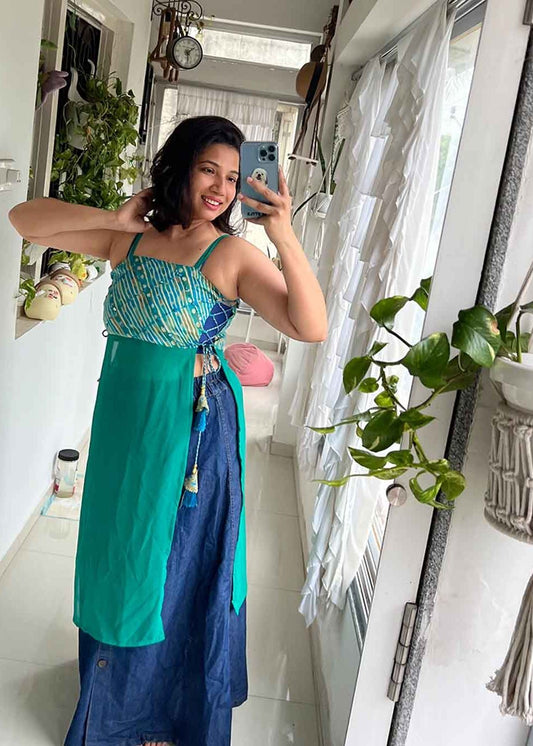 Side slits strings women’s high cut trendy georgette’s mirror work kurti (LIMITED EDITION)