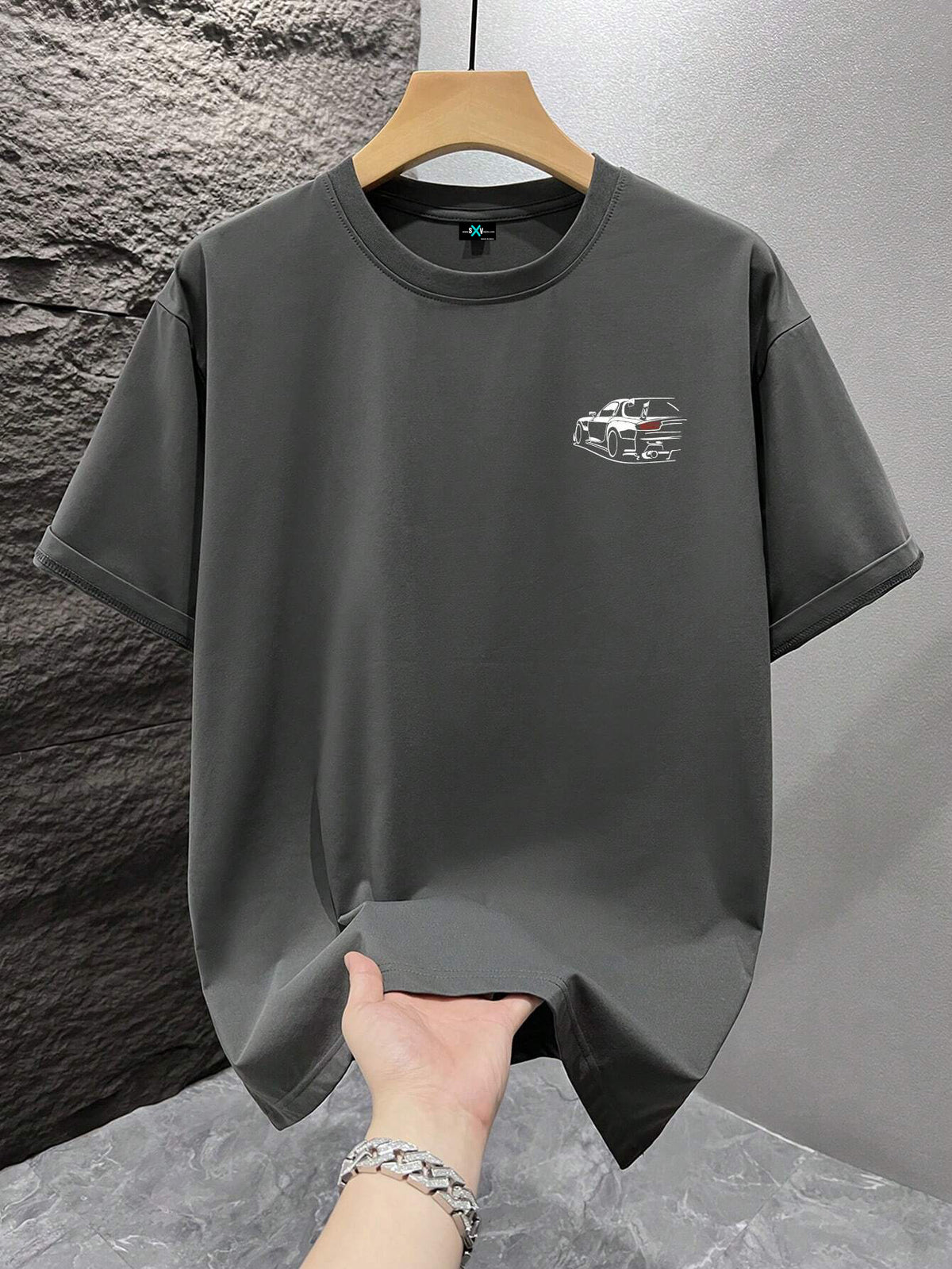 SXV moon drift Print Round Neck Short Sleeve T-Shirt