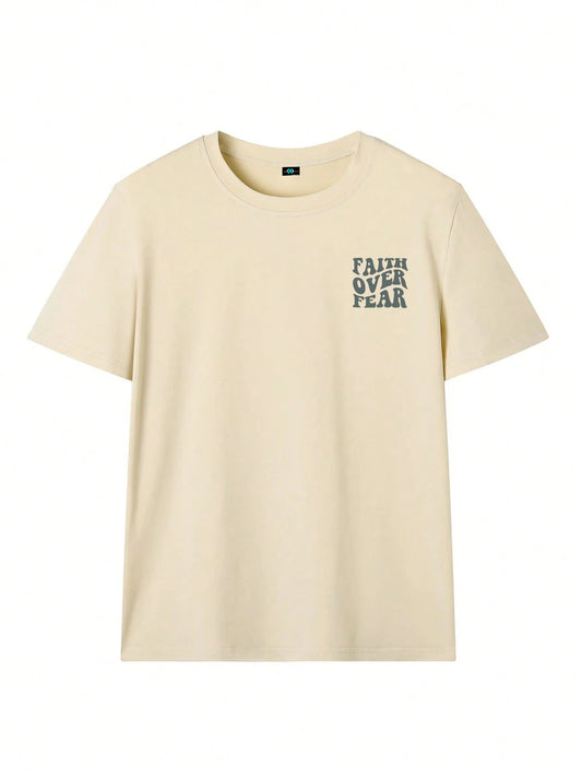SXV Women's Belief Overcomes Fear Letter Print Casual Round Neck Short Sleeve T-Shirt