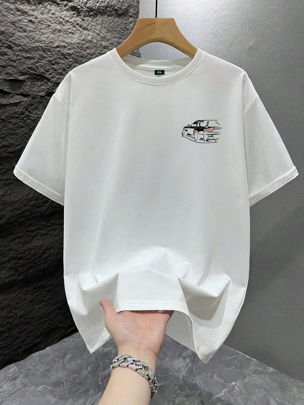 SXV moon drift Print Round Neck Short Sleeve T-Shirt