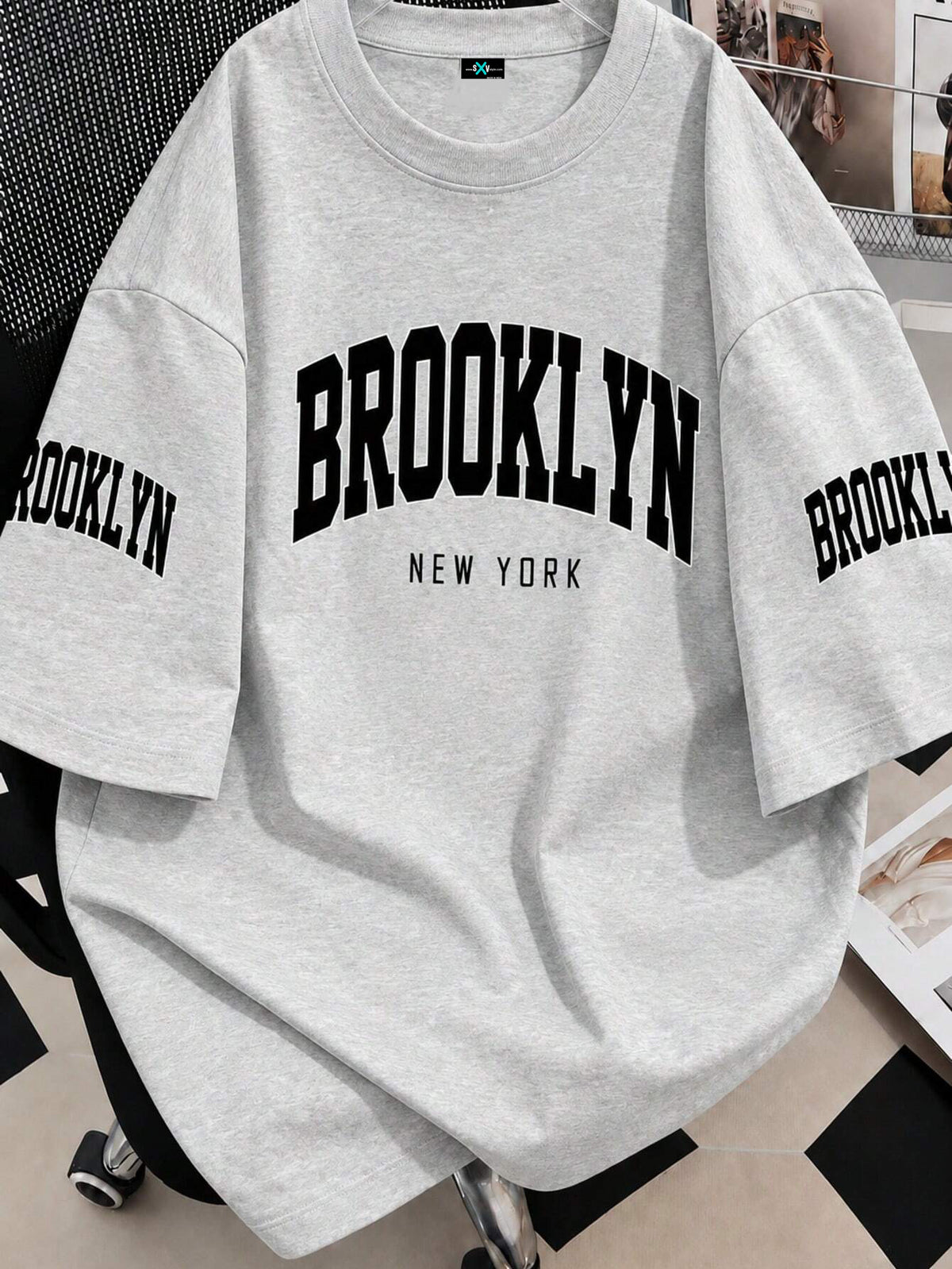 SXV T-Shirt With New York Brooklyn Casual Print, Suitable For Spring And Summer