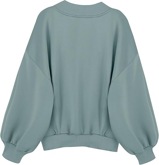 SXV V neck Letter Graphic Drop Shoulder Mintgreen Baggy Oversized Sweatshirt