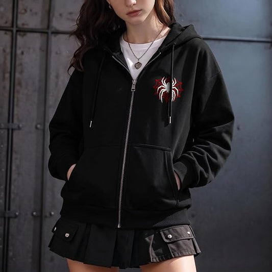 SXV Spider Graphic Zip Up Hoodies for Women Y2k