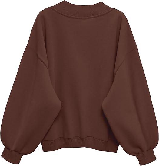 SXV V neck Letter Graphic Drop Shoulder Brown Baggy Oversized Sweatshirt