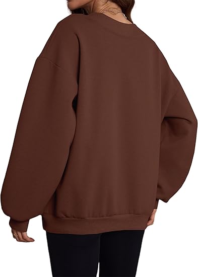 SXV V neck Letter Graphic Drop Shoulder Brown Baggy Oversized Sweatshirt
