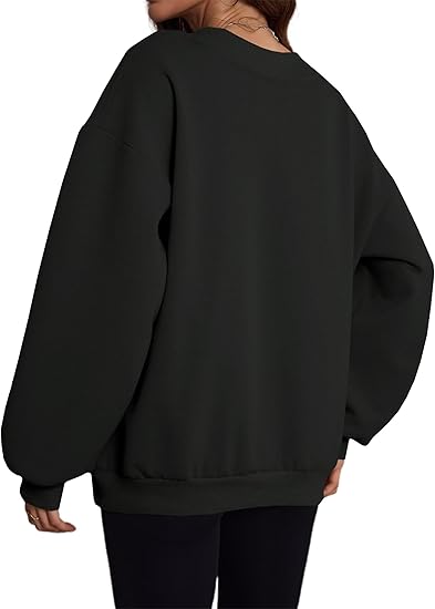 SXV V neck Letter Graphic Drop Shoulder Black Baggy Oversized Sweatshirt