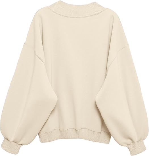 SXV V neck Letter Graphic Drop Shoulder Beige Baggy Oversized Sweatshirt