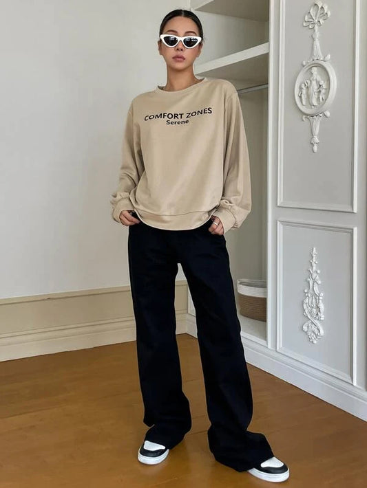 SXV 'Comfort Zones’ Printed Cool Aesthetic Drop Shoulder Oversized Sweatshirt