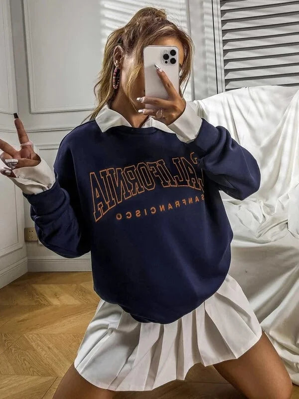 SXV 'California Sanfrancisco’ Printed Cool Aesthetic Drop Shoulder Oversized Sweatshirt