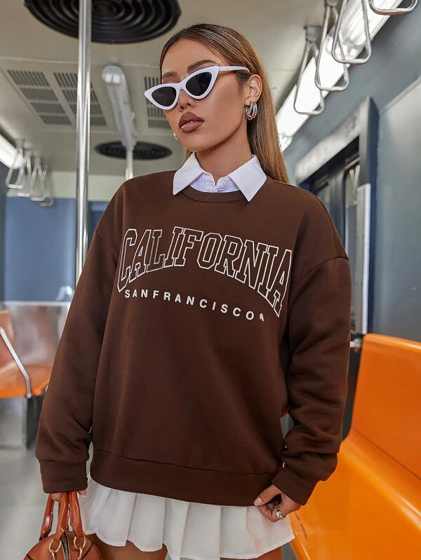SXV 'California Sanfrancisco’ Printed Cool Aesthetic Drop Shoulder Oversized Sweatshirt