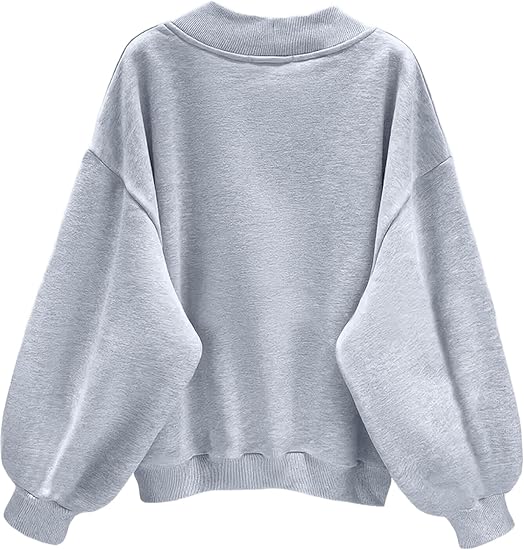 SXV V neck Letter Graphic Drop Shoulder Grey Baggy Oversized Sweatshirt