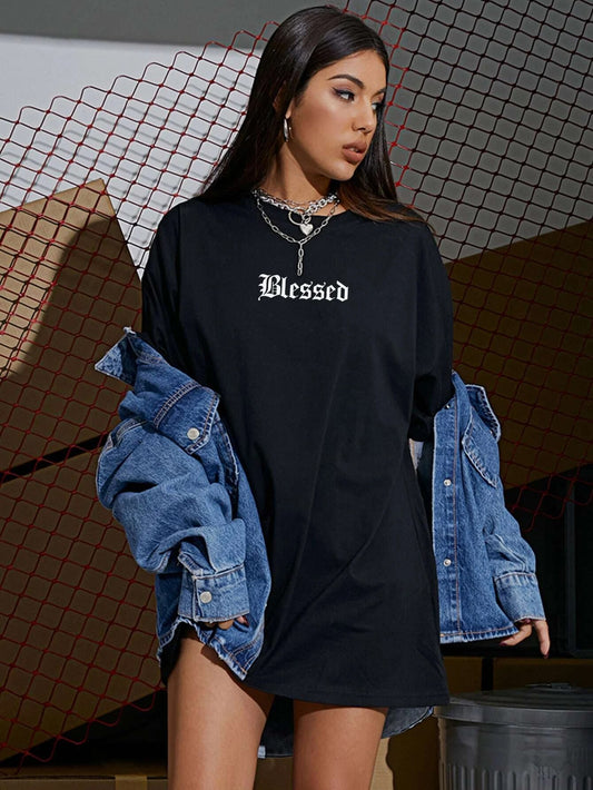 SXV 'Blessed’ Printed Cool Aesthetic Oversized T-shirt