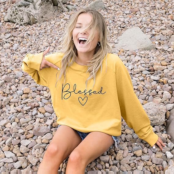 SXV 'BLESSED’ Printed Cool Aesthetic Drop Shoulder Oversized Baggy Sweatshirt