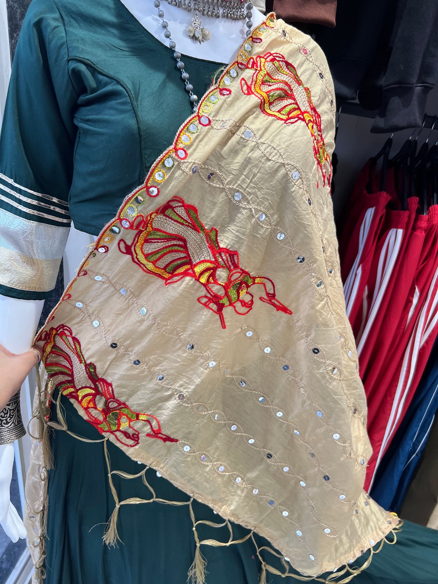 SXV green vintage cotton embroidered chaniya choli for festive season(limited edition)