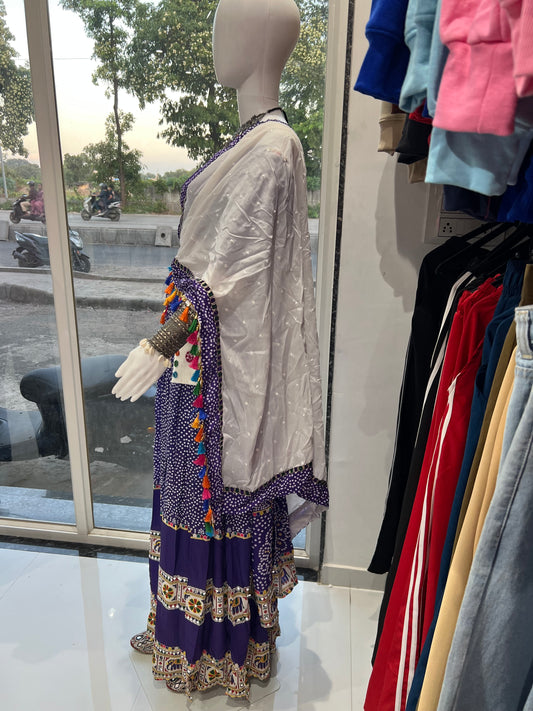 SXV purple and white bandhani kodi work cotton chaniya choli from gujarat for festive season (limited edition)fully stitched