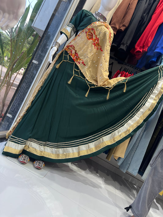 SXV green vintage cotton embroidered chaniya choli for festive season(limited edition)