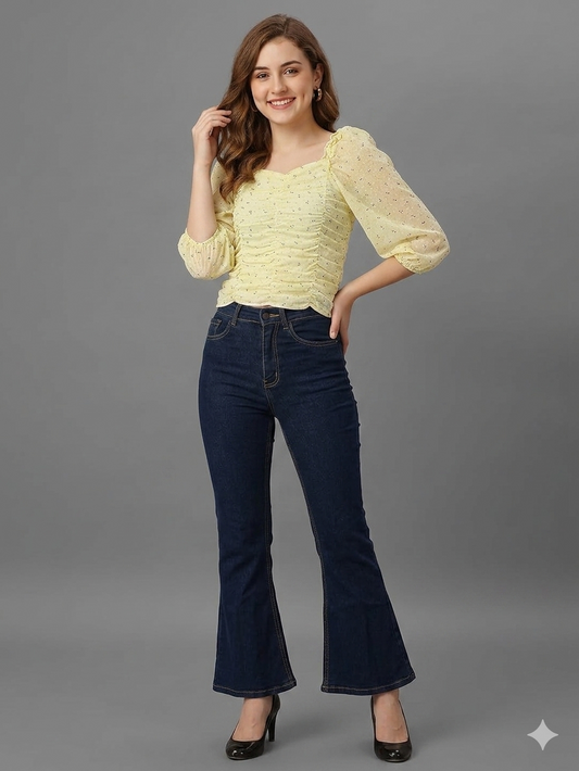 SXV Smocked Ruffle Fitted Crop Top