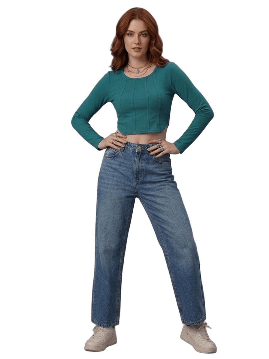 SXV tealgreen knitted Corset Crop Top