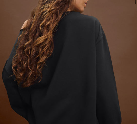 SXV NYC black off shoulder fleece 100% cotton 300GSM Sweatshirt for women