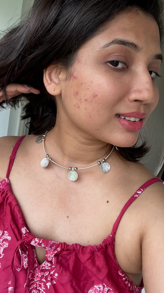 silver designer coins style choker necklace