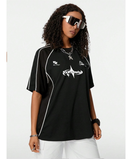 SXV style Printed Cool Aesthetic Oversized Baggy Colorblocked Racing Y2K T-shirt