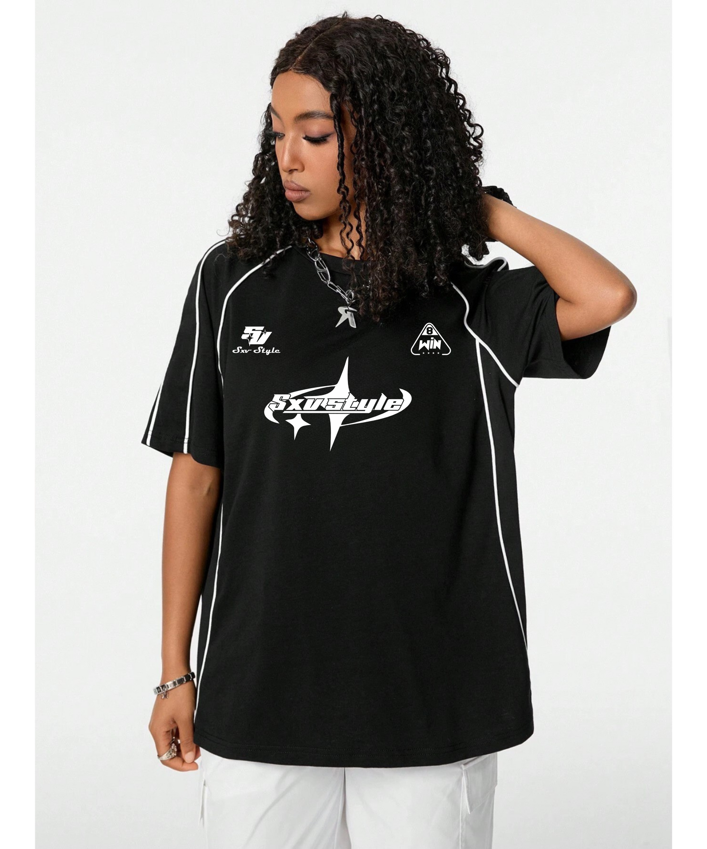 SXV style Printed Cool Aesthetic Oversized Baggy Colorblocked Racing Y2K T-shirt