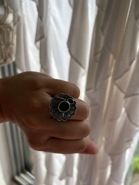 Tea time German Silver Oxidised ring for chai lover