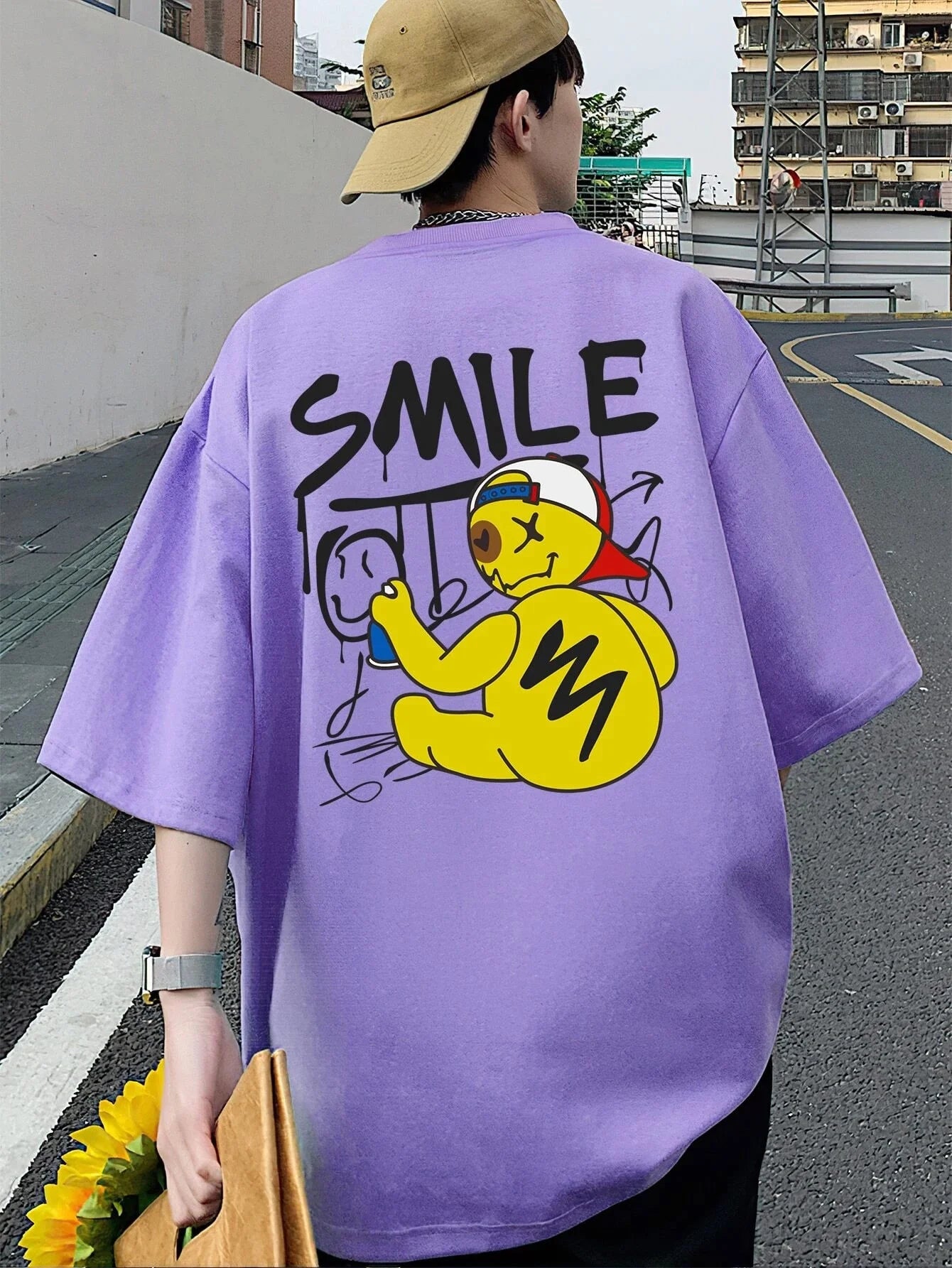 SXV 'Smile Painting Boy’ kwaii Printed Cool Aesthetic Oversized T-shir