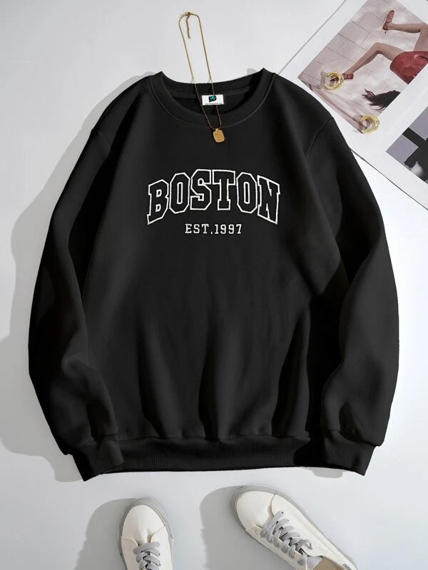 SXV 'BOSTON’ Printed Cool Aesthetic Drop Shoulder Oversized Sweatshirt