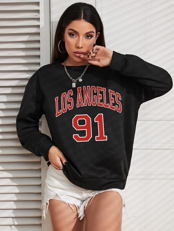 SXV 'Los Angeles 91’ Printed Cool Aesthetic Drop Shoulder Oversized Sweatshirt