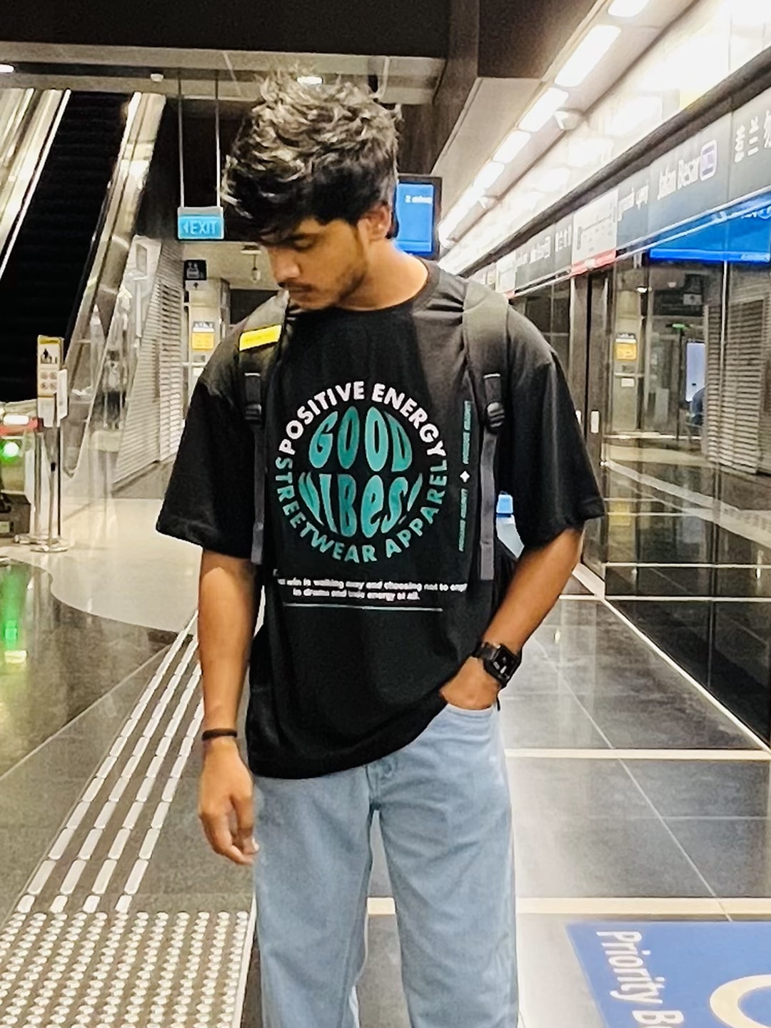 SXV 'POSITIVE ENERGY GOOD VIBES’ Printed Cool Aesthetic Oversized T-shirt