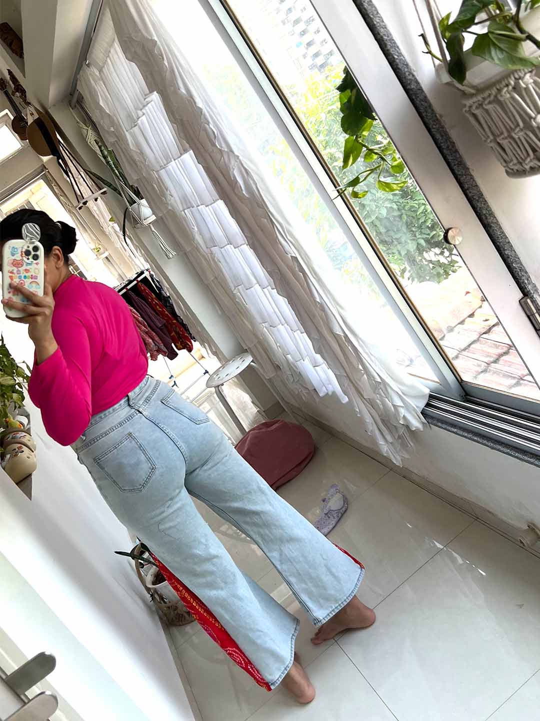 Bandhani side slit denim jeans indo western look for Navratri