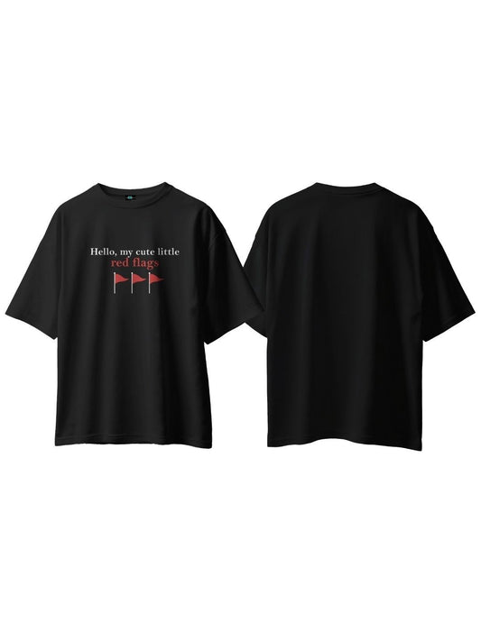 SXV 'Hello my cute little Red flags’ Printed Cool Aesthetic Oversized Baggy T-shirt