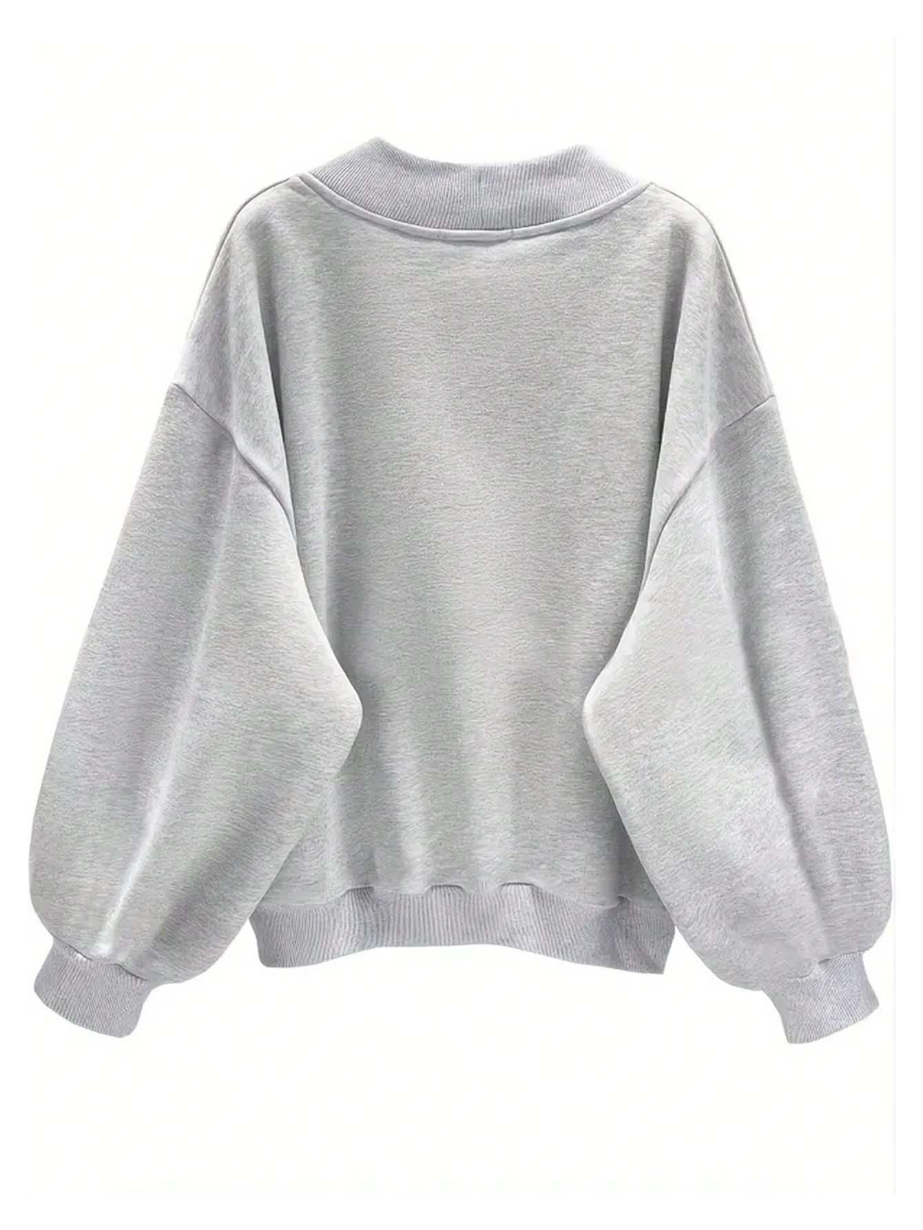 SXV VINTAGE Printed V Neck Letter Graphic Drop Shoulder Grey Baggy Oversized Sweatshirt