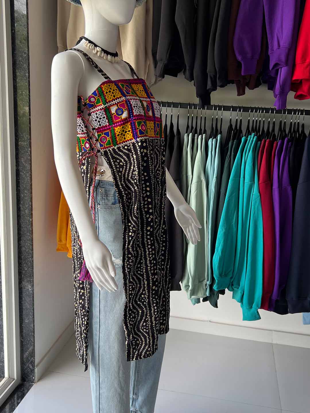 Navratri embroidery women’s side high cut strings kurti