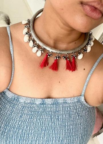 silver oxidized kodi seashell hasli choker for navratri