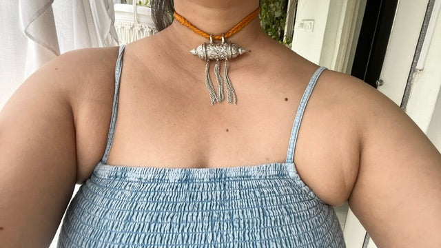 thread cotton Handmade choker adjustable length necklace haldi yellow